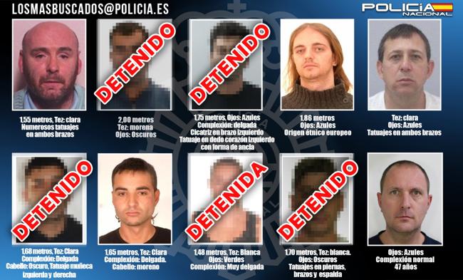 Cartel de los más buscados de España distribuido por el Ministerio del Interior en mayo de 2022 y en el que ya solo quedan cinco de los diez delincuentes
