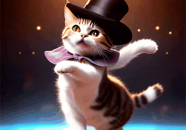 Le pedimos a Picsart que nos crease un gif animado de «un gatito con un sombrero bailando salsa». El resultado no es que sea impresionante, pero la verdad es que es bastante simpático.